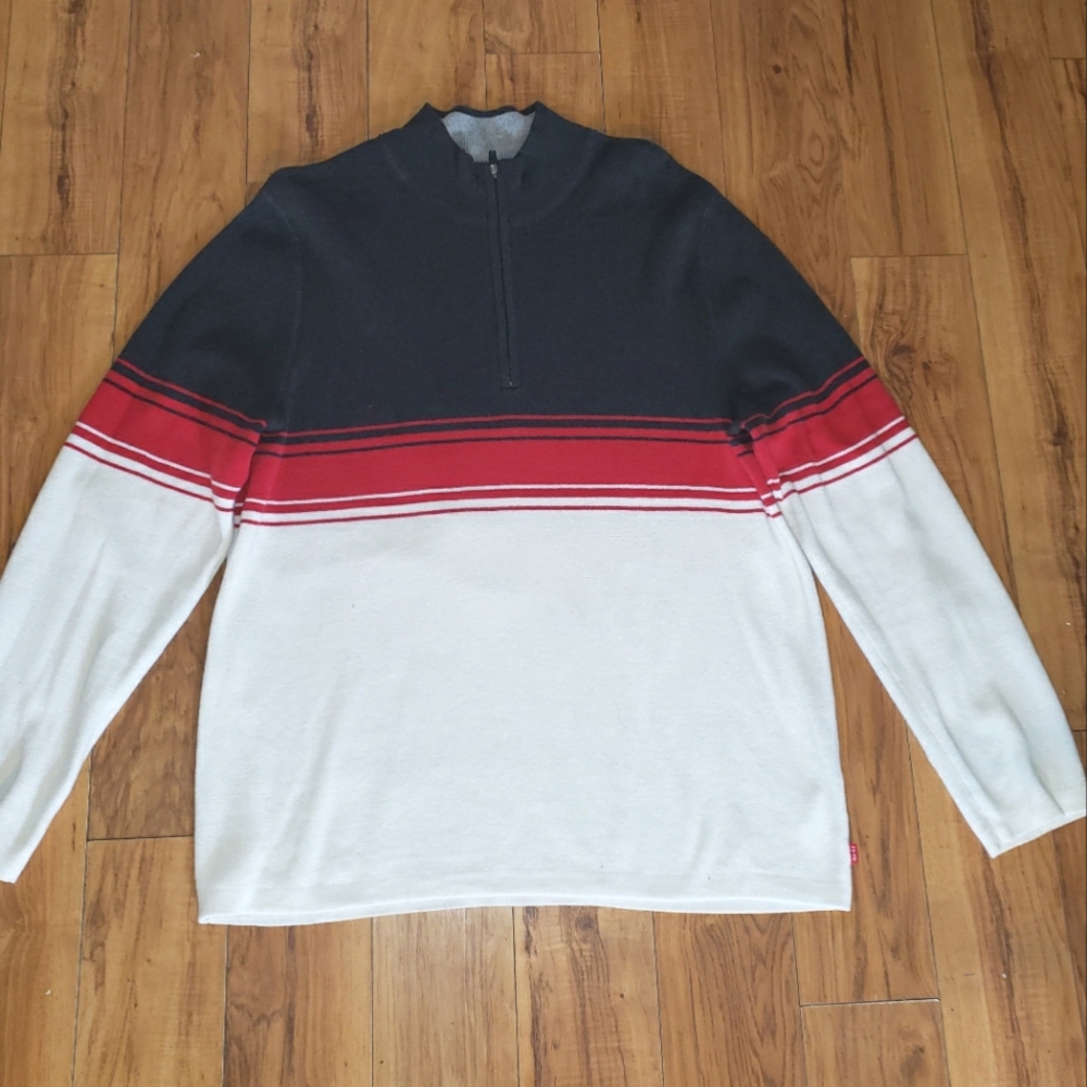 IZOD Cotton Knit Pullover Sweater With Neck Zipper